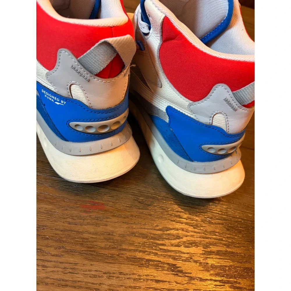 Puma Wild Rider Mid Mens White Blue Red Sneakers Sporty Colorblock Lifestyle